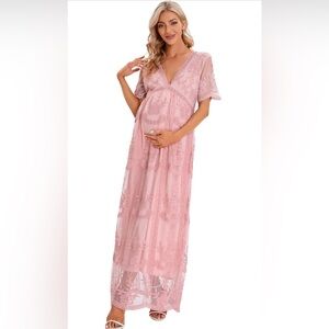 ZIUMUDY Maternity floral lace v-neck short sleeve! Pink. Never worn